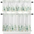 thumbnail image 2 of 3 Piece Curtains Tiers and Valances Set, Eucalyptus Leaves Summer Watercolor Green Leaf Flower Rod Pocket Short Window Treatment Tiers Curtains Panel and Valance for Cafe Bathroom Kitchen, 2 of 6