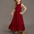 thumbnail image 5 of Kids Girls Sleeveless Long Dress Solid Color Ruffle Loose Dress Casual A-line Flowy Maxi Dress 3-12 Years, 5 of 6