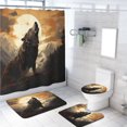 thumbnail image 1 of Juego de 4 cortinas de ducha con diseño de lobo, animales salvajes, montaña aullando, luna llena, noche, con tapa de inodoro y alfombrilla de baño, cortina de ducha impermeable con 12 ganchos, 72 x, 1 of 4