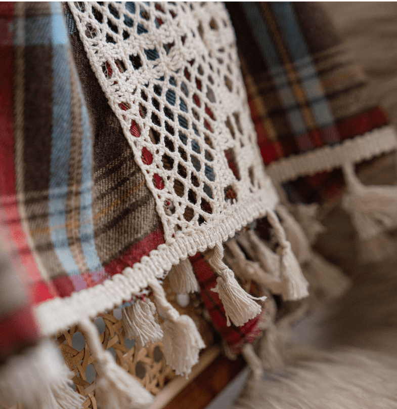 Boho Curtains Plaids for Bedroom, Semi Blackout Linen Farmhouse Tassels Window Treatment Bohemian Drape, Rod Pocket 1 Panel