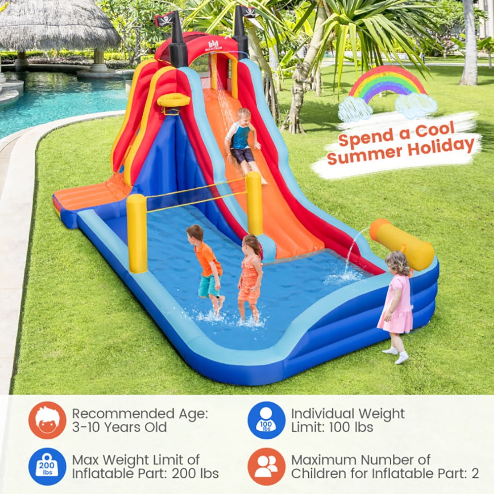 Aimee Lii 5-in-1 Inflatable Bounce House with 2 Water Slides and Large Splash Pool Without Blower, Kids Water Park Bounce House