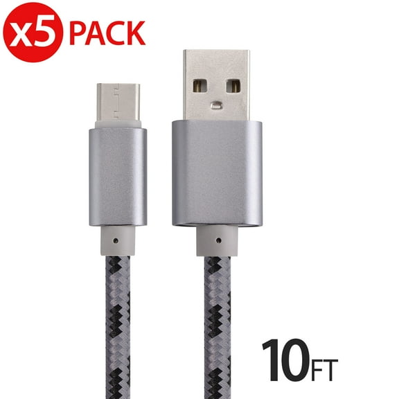 5x 10FT USB Type C Cable Fast Charging Cable USB-C Type-C 3.1 Data Sync Charger Cable Cord For Samsung Galaxy S9 S9  Galaxy S8 S8 Plus Nexus 5X 6P OnePlus 2 3 LG G5 G6 V20 HTC M10 Google Pixel XL