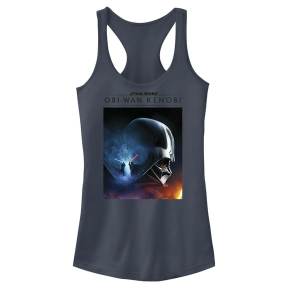 Junior's Star Wars: Obi-Wan Kenobi Darth Vader vs Kenobi Galactic Battle Poster  Racerback Tank Top Indigo 2X Large