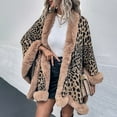 thumbnail image 4 of Faux Fur Trim Poncho Cape, Leopard Print Cardigan Open Front Shawl for Women,one size fits all,yellow, 4 of 17