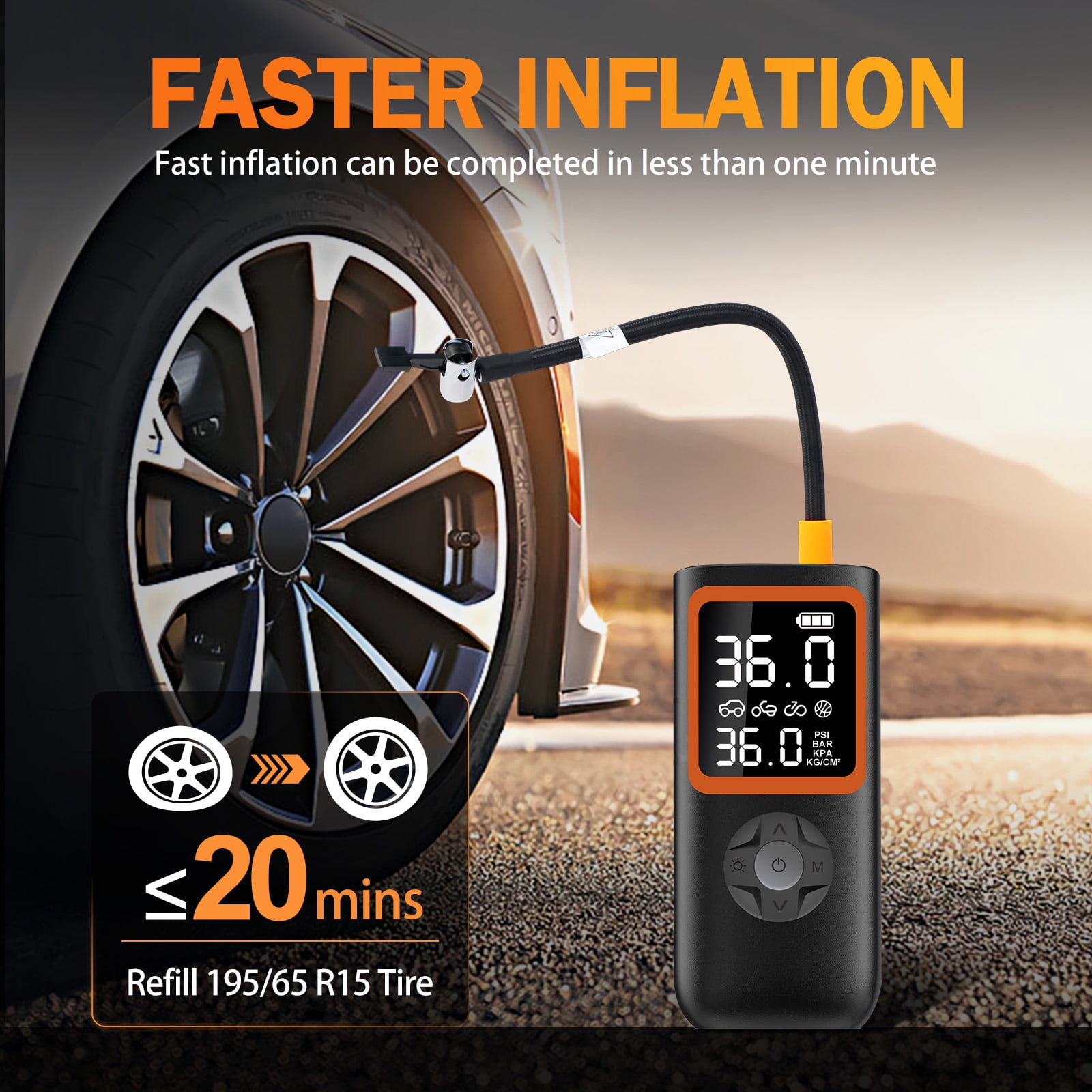 CATGOOD Portable Tire Inflator, 150PSI Cordless Car Air Compressor with Digital Pressure Gauge and LED Light,  Auto Air Pump For Compact Car, AirMotorcycles, Electric Bikes, Ball