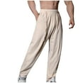 thumbnail image 3 of hopeusnice Men's Clearance Fashion Solid Color sweatpants fall Elastic Waist Drawstring Lounge Trousers Casual Fall Workout Gym Pants Cotton Linen Wide Leg Pants Pants Pockets Beige L, 3 of 4
