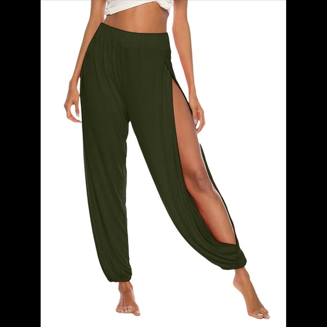 Pantalones Harén con Abertura Alta para Mujer, Pantalones Harén Hippies. Verde S