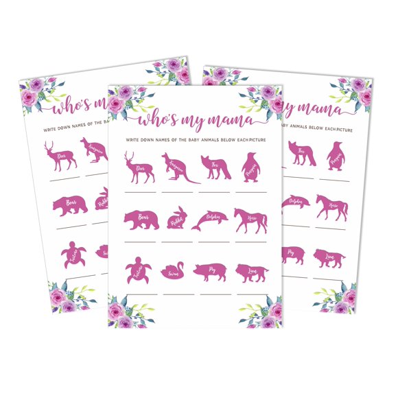 Inkdotpot Cartes d'Activités Mon Nom de Maman Floral Shower de Bébé 50 Feuilles Qui Est Ma Maman Oh Cerf Jeu de Shower de Bébé