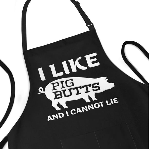 APRON DADDY Funny Apron for Men - I Like Pig Butts And I Cannot Lie - Adjustable Large 1 Size Fits All - Poly/Cotton Apron with 2 Pockets - BBQ Gift Apron for Dad, Chef, Husband, Chef