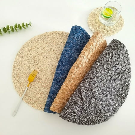 

Round Table Mats Heat Insulation Braided Design Compact Three Strand Thickened Insulation Placemats for Kitchen