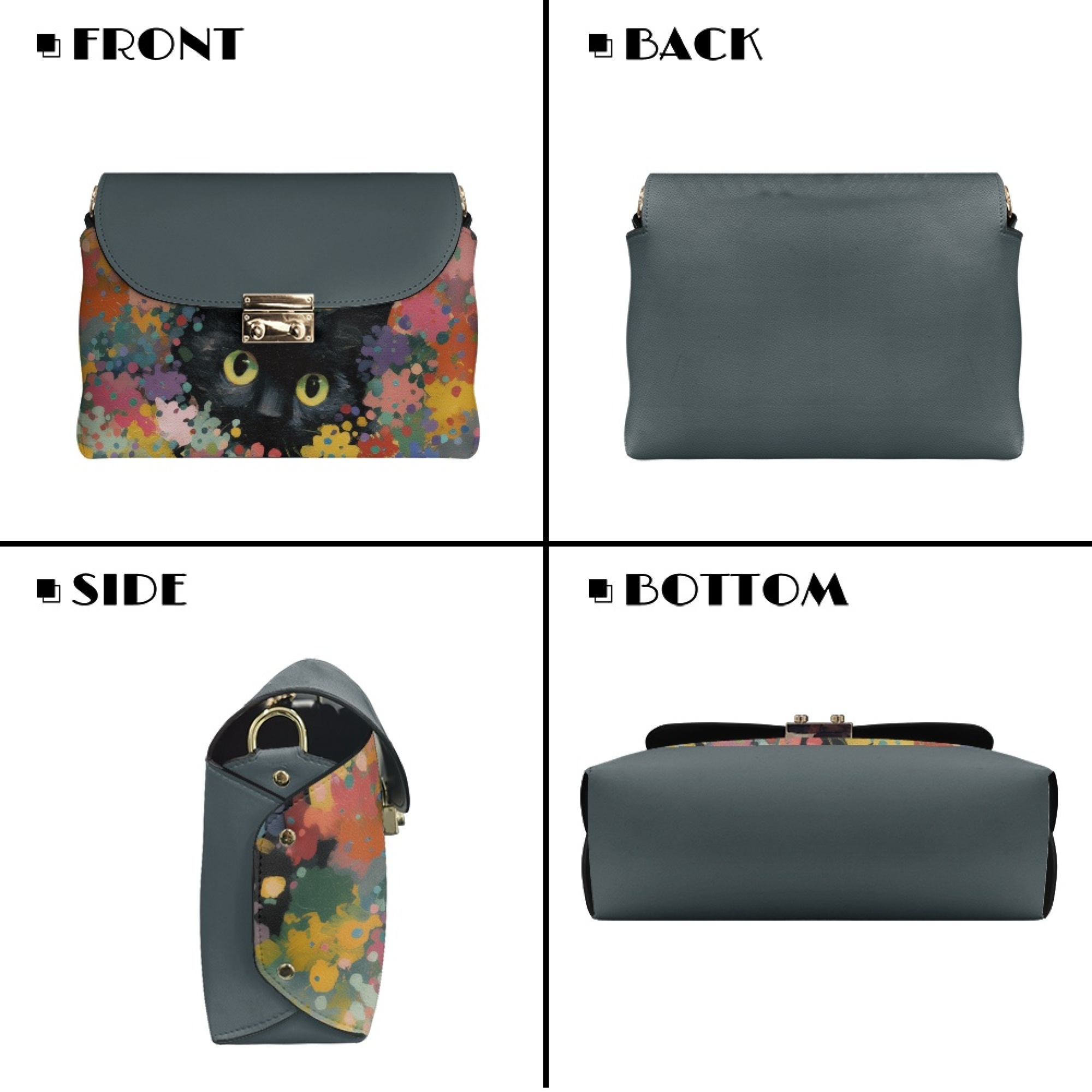 TSOVTHRID Black Cat Doodle Gray Print Crossbody Purse for Women, Small Crossbody Bags, Trendy Leather Cross Body Handbags, Shoulder Bag with Detachable Strap