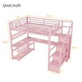 thumbnail image 6 of Mirightone Full Size Loft Bed with LED Light and Stairs, Metal Loft Bed Frame with Desk, Storage Drawers & Shelves, Hanging Rod, Gaming Lofts Beds with Charging Station, Pink, 6 of 8