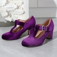 thumbnail image 5 of Mary Jane Shoes Women,Elegant Heels Retro T Bar Strap Ankle Round Toe Dress Mary Jane Shoes for Retro Events,Mary Jane Pumps,01 Purple,8.5, 5 of 9