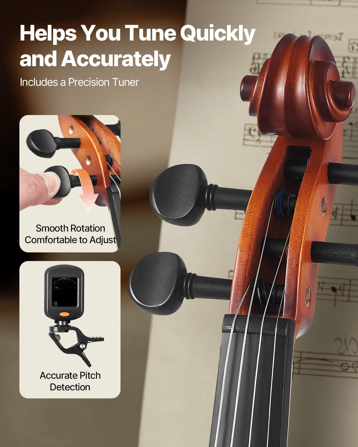 Violin 4/4 Full Size Fiddle Set Solidwood for Beginners Matte Brown