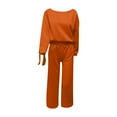 thumbnail image 5 of RYRJJ Casual 2 Piece Outfits for Women Off One Shoulder Long Sleeve Sweatsuit Jogging Long Pants Sets Tracksuit with Pockets(Orange,XL), 5 of 5