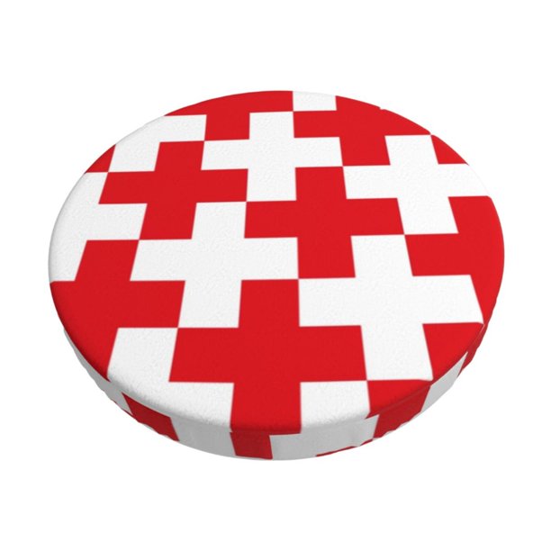 Disketp Red Cross 1 Funda Redonda para Taburete, Funda de Cojín para Silla de Bar Suave y Elástica-13 inch