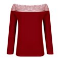 thumbnail image 6 of HAiming Women Long Sleeve off Shoulder Tops Solid Color Lace Patchwork Slim Ribbed Knit Shirts Casual Pullover Blouse, 6 of 9