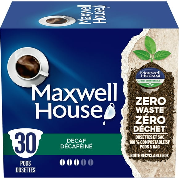 Dosettes de café K Cup décaféiné Maxwell House compostables à 100 %, 30 dosettes 292g