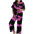 thumbnail image 2 of FDGIU Women's Halloween Pajamas Fashion Short Sleeve Turndown Collar Pajama Pockets Halloween Print Pants Elastic Waist Set, 2 of 5