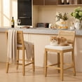 thumbnail image 6 of French Country Bar Stools Set of 6, Rattan Counter Height Stools, Linen Upholstered, Farmhouse Wooden Barstools with Cane Back, Beige Kitchen Island Chairs, Sillas para Barra de Cocina (Beige, 6 Pcs), 6 of 8