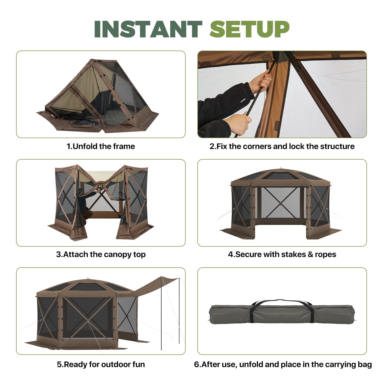 BaPiPro 12x12 FT Pop Up Gazebo with Removable Top for Stargazing, Outdoor Screen House with Sidewalls & Netting, Waterproof Canopy Tent for Patio, Backyard, Camping, Brown