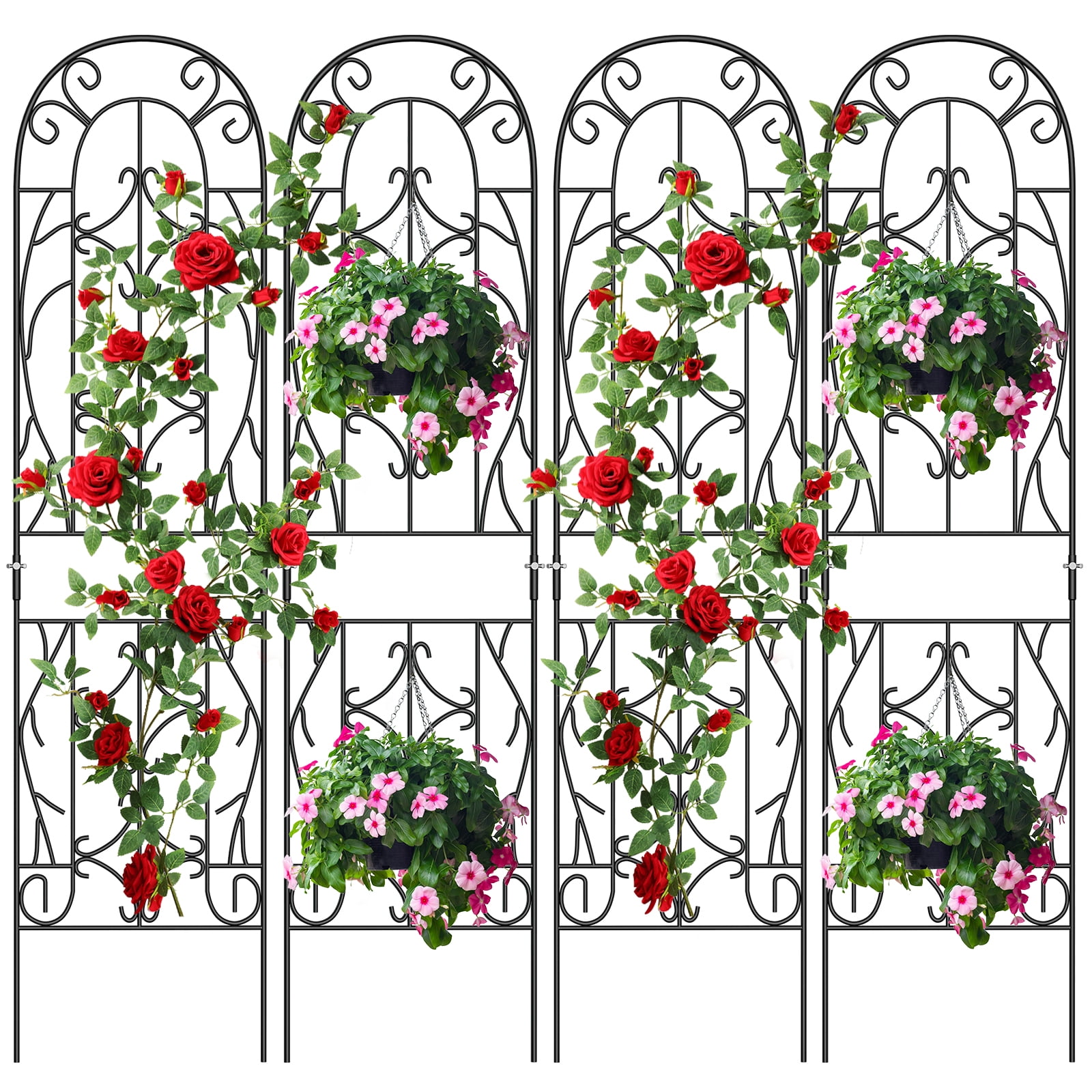 4 Pack Black Garden Trellis for Climbing Plants 60" x 16" Iron Plant Trellis for Potted Plant Support Tall Wall Metal Trellis for Climbing Vegetable Flower Rose Vine Cucumber