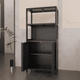 thumbnail image 4 of Yoneston 4-Tier Bamboo Bathroom Shelf Storage Cabinet, Freestanding Floor Cabinet with 2 Doors, Display Shelves for Living Room, Black, 4 of 8