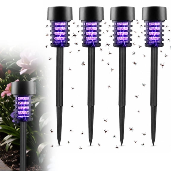 4 Pack Solar Powered Bug Zapper Stake Lights Outdoor Mosquito Killer Waterproof Insect Lamp for Yard Garden Patio (Plastic)