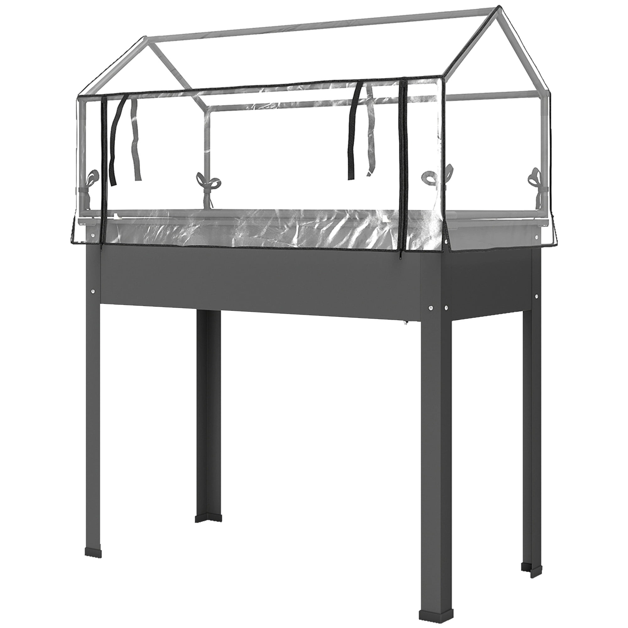 2-in-1 Elevated Raised Planter Box with Grow House, Metal & Steel Frame, Door with Straps, Drainage Hole, 110 lbs Capacity for Outdoor Plants Vegetables Herbs