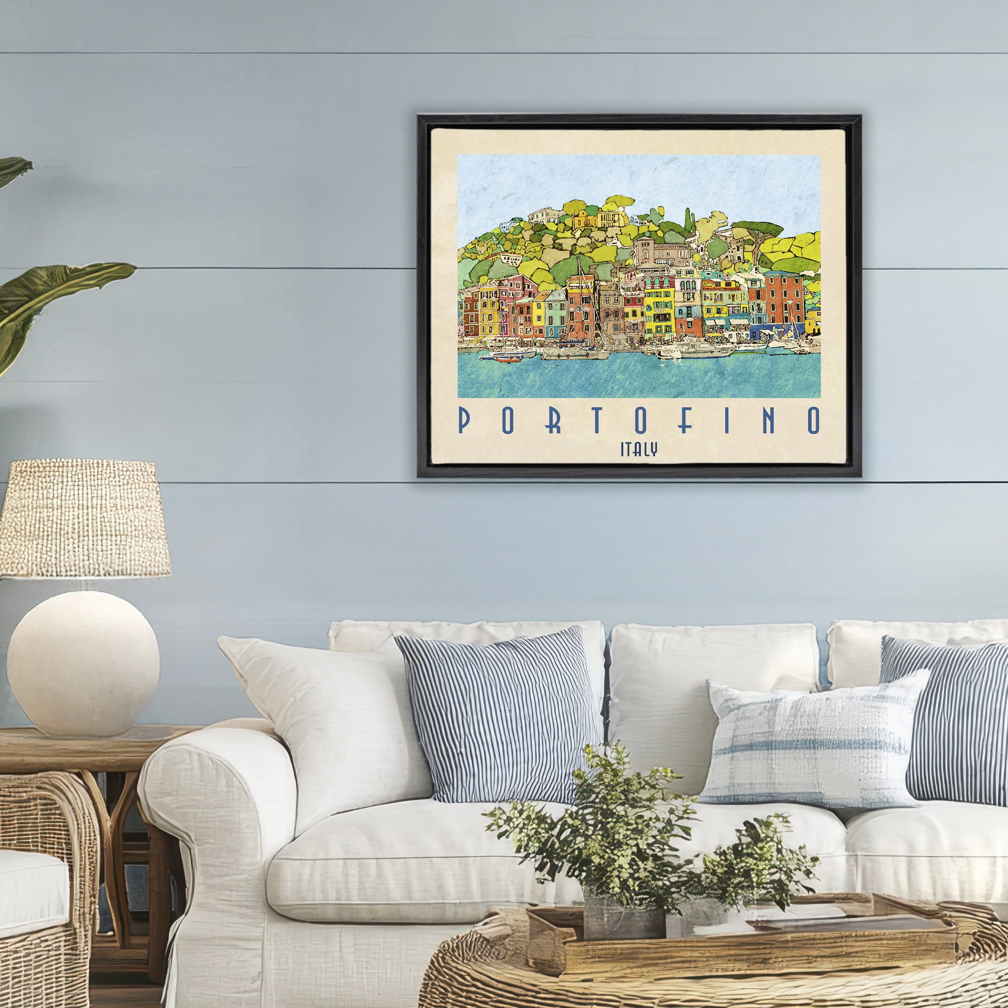 Stupell Industries Portofino Architecture Poster Black Framed Floater Canvas Wall Art, design by Ynon Mabat