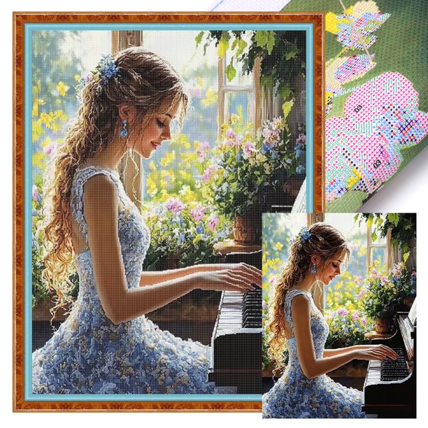 Kit Punto Cruz para Niña Bordado Con Hilo Algodón Ecológico 11CT Arte 28x38cm
