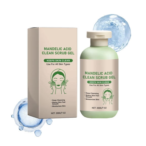 Gentle Mandelic Acid Body Scrub & Facial Exfoliator 200g - Skin Smoothing Gel with Natural Exfoliants - for Dry, Sensitive, Acne-Prone Skin - Non-Irritating Formula