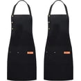 thumbnail image 1 of 2 Tabliers de Chef Noirs, Tablier de Cuisine Ajustable Imperméable Résistant à l'Huile avec Poches, 1 of 8