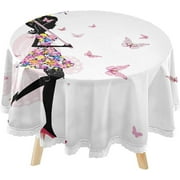 SKYSONIC Flower Girl Flower Umbrella Round Tablecloth 60inch Indoor Wrinkle Free, Valentine's Day Circular Lace Table Cover Washable for Kitchen Dining Decor