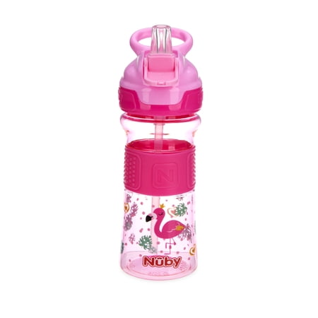 Nuby Thirsty Kids Flip-it Straw Reflex Cup, 12oz, Flamingo
