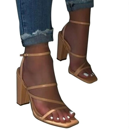 

Aayomet Sandals Women Heel Strap Beach Womens Toe Comfortable High Sandals Open Buckle Shoe Women s sandals Brown 7.5
