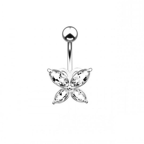 Moda brillante mariposa flor circón colgante de acero inoxidable ombligo anillo hermoso ombligo Piercing cuerpo Piercing joyería Gao Jinjia LED