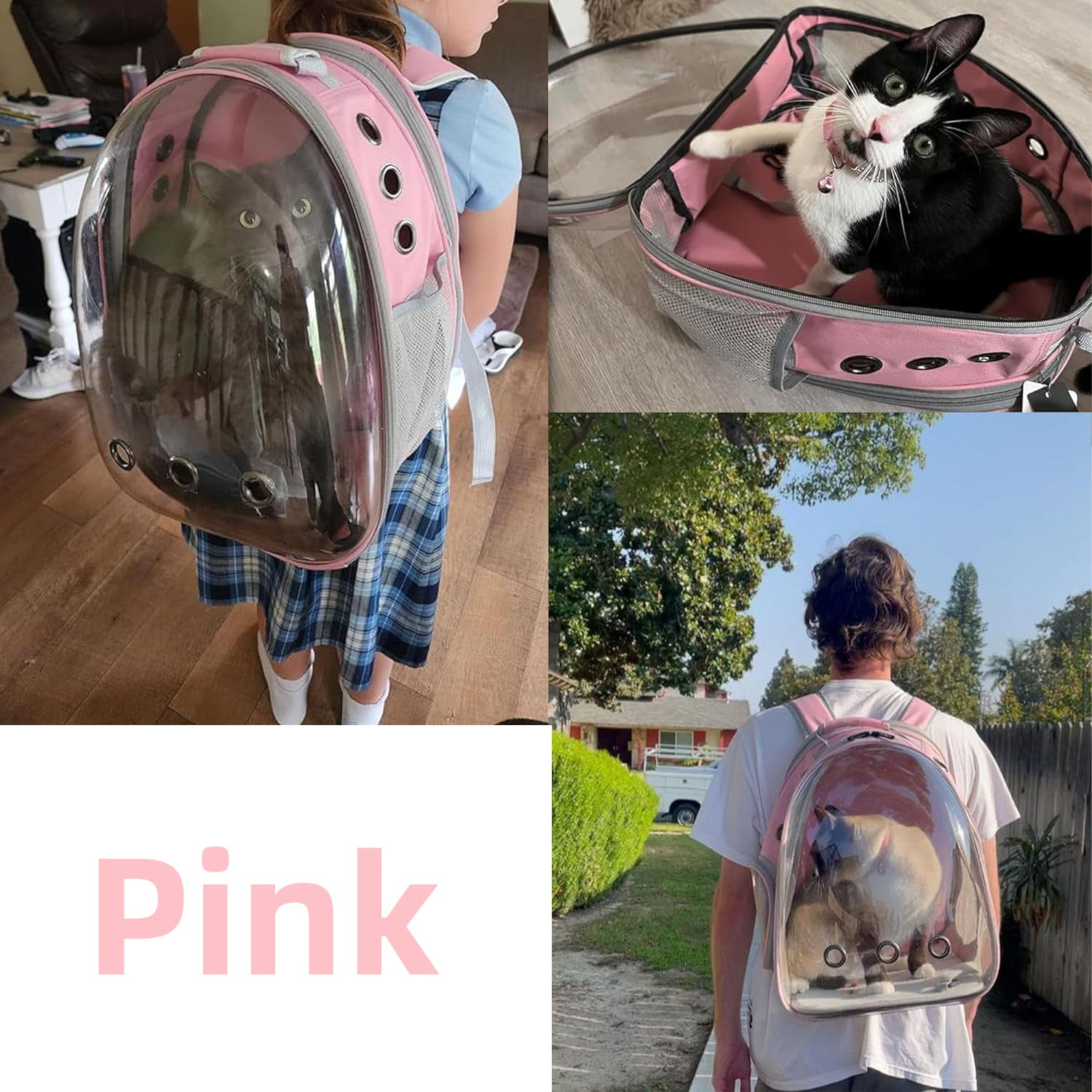 Cat Backpack Carrier,Pet Bubble Carrying Bag Airline Approved, Pet Travel Carrying Bag for Small Medium Cats and Puppy with Hiking Walking Outdoor Use(Pink)