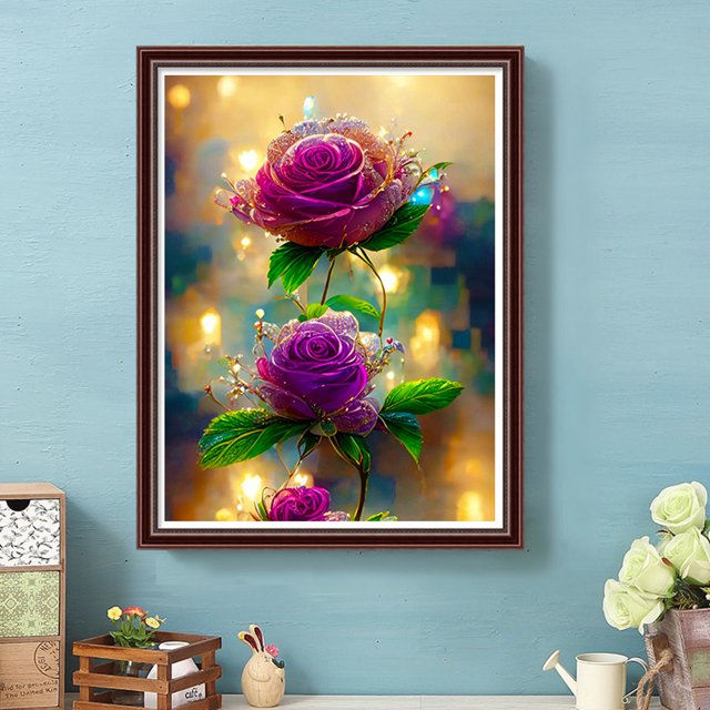 Cuadros Decorativos Kit de pintura de diamante de taladro redondo completo DIY 5D decoración del hogar de arte rosa (GS3273) Wdftyju embutido en tela