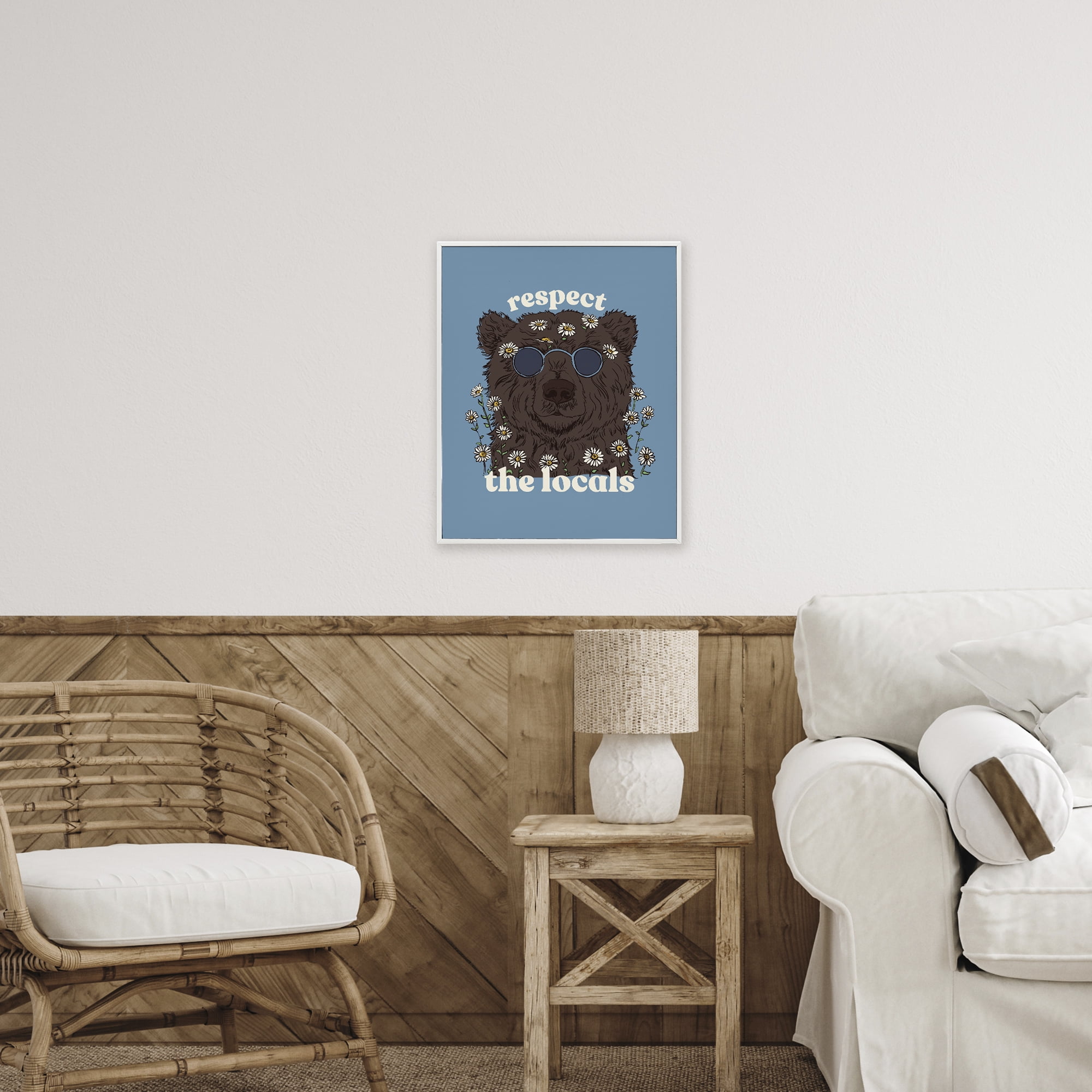 Stupell Industries Respect The Locals Bear White Framed Giclee Art, design by Two If By Sea Studios