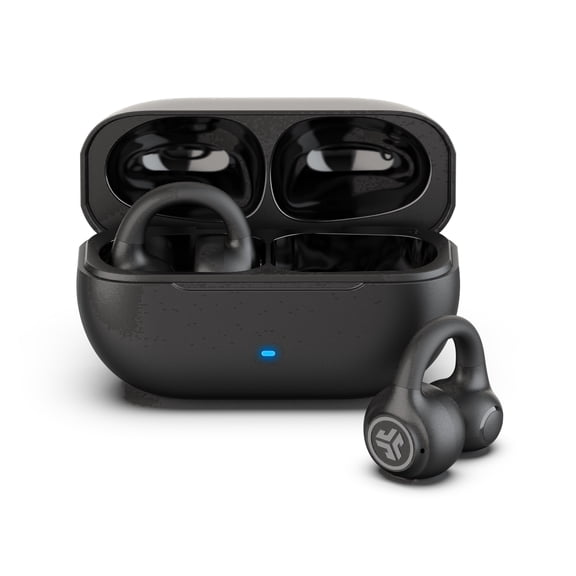 JLab Flex Open Earbuds, Black, Open-Ear Clip Design, 21 Hr Playtime, IPX4, Multipoint, Clear Calls, Fast Pair