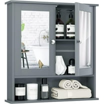 RONG-3 Bathroom Medicine Cabinet with Mirror, Wall Mounted Wooden Hanging Organizer with Doors and Shelves, Bathroom Wall Mirror Cabinet，Grey