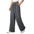 thumbnail image 5 of Women's Solid Cotton Linen Pants, High Waisted Wide Leg Trousers with Button Detail and Split Hem, Casual Summer Pants with Pockets, 5 of 6
