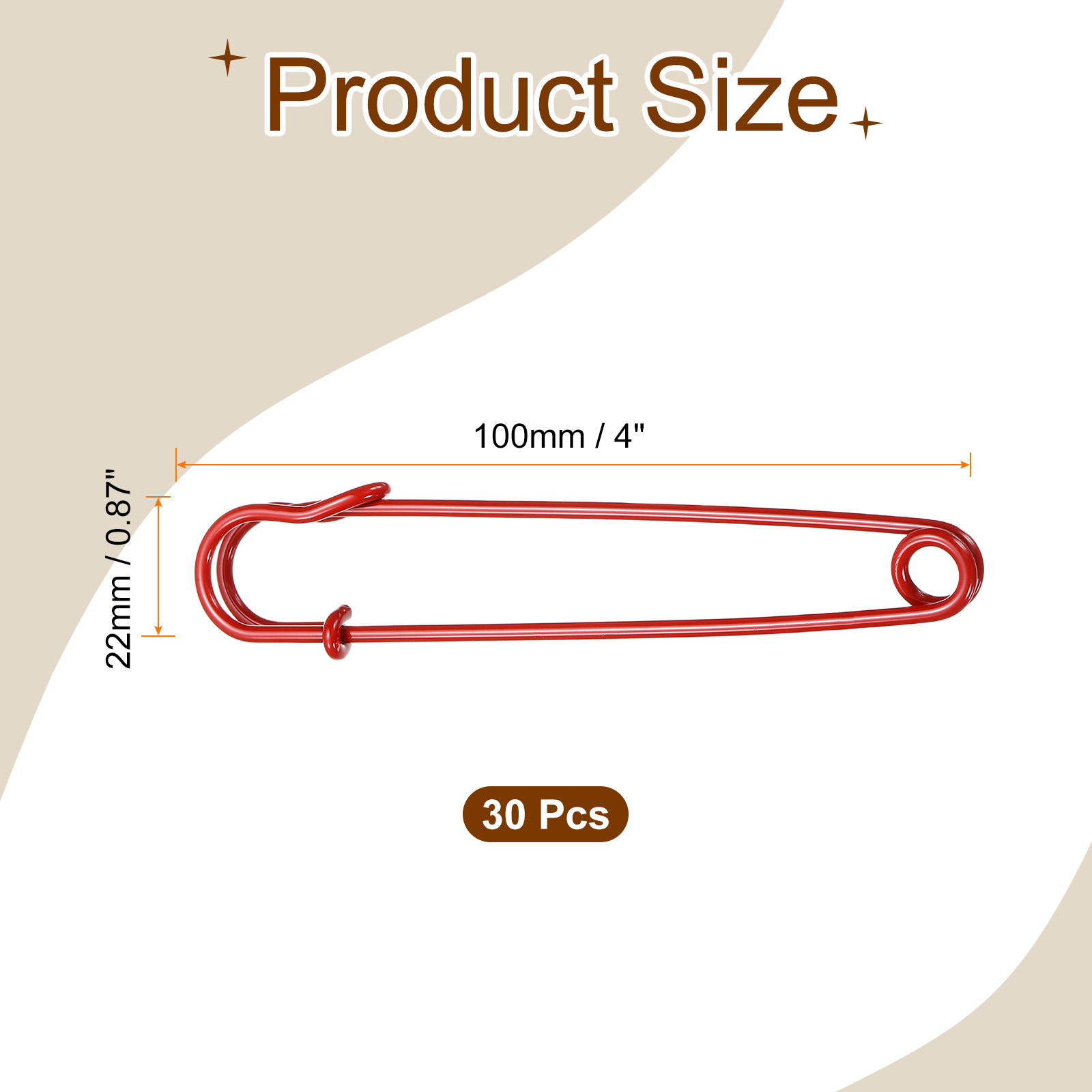 Uxcell 30pcs Safety Pins 100mm Baked Paint Large Safety Pin for Clothes, Red