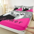 thumbnail image 3 of Manfei Chic Gamepad Teens Twin Sheet Sets, Black Pink Cartoon Twin Fitted Sheet, Game Console Player Flat Sheet, Breathable Home Decor, 3pcs, 3 of 7