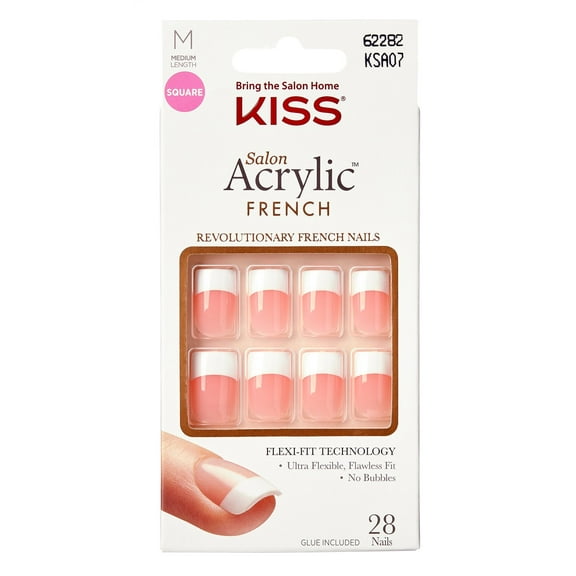 Kiss Salon Acrylic French 28 Count Medium Square Pink (Pack of 3)