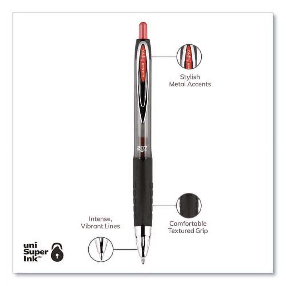 Signo 207 Gel Pen, Retractable, Medium 0.7 Mm, Red Ink, Smoke/black/red Barrel, Dozen | Bundle of 2 Dozen