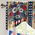 thumbnail image 5 of Independence Day Tie Up Valances Curtain, Adjustable Kitchen U.S. Flag Themed Farmhouse Flower Retro Wood Grain Valances for Windows Decor, Rod Pocket Short Curtains Set for Bedroom/Bathroom, 42"x12", 5 of 9