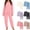 Pink, variant on Cozy Pajamas Sets for Women Solid Color Long Sleeve Round Neck Tops and Loose Pants Winter Set