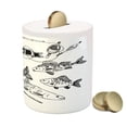 thumbnail image 3 of Fishing Piggy Bank, Hand Drawn Tools Set Rod Salmon and Perch Bucket Net Float Ribbon Print, Ceramic Coin Bank Money Box for Cash Saving, 3.6" X 3.2", Black White, by Ambesonne, 3 of 4